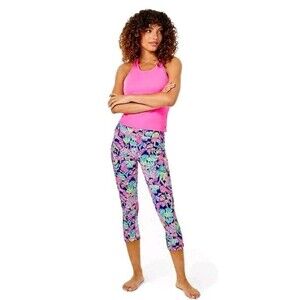 Lilly Pulitzer Luxletic Mid-Rise Cropped Leggings Women's Medium Tropical Floral